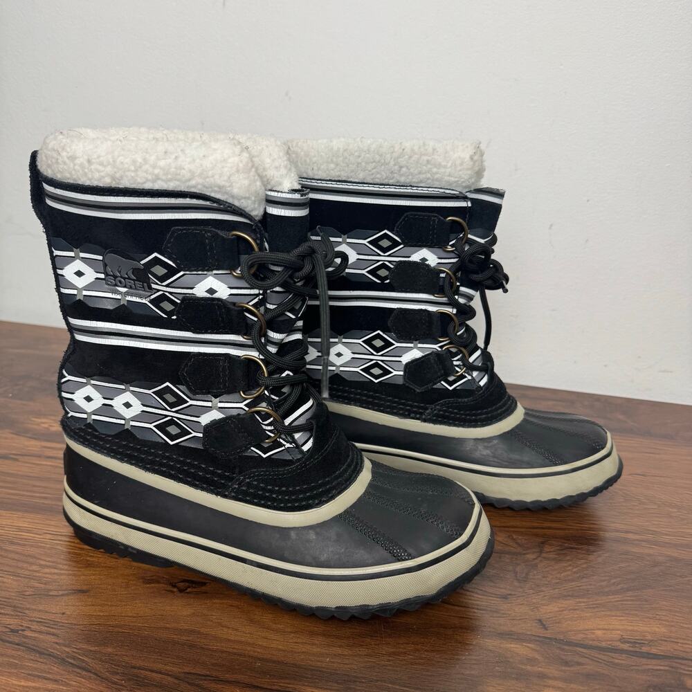 Sorel 1964 PAC Snow Boots‎ Winter Waterproof Rain Black Aztec Women Sz 7